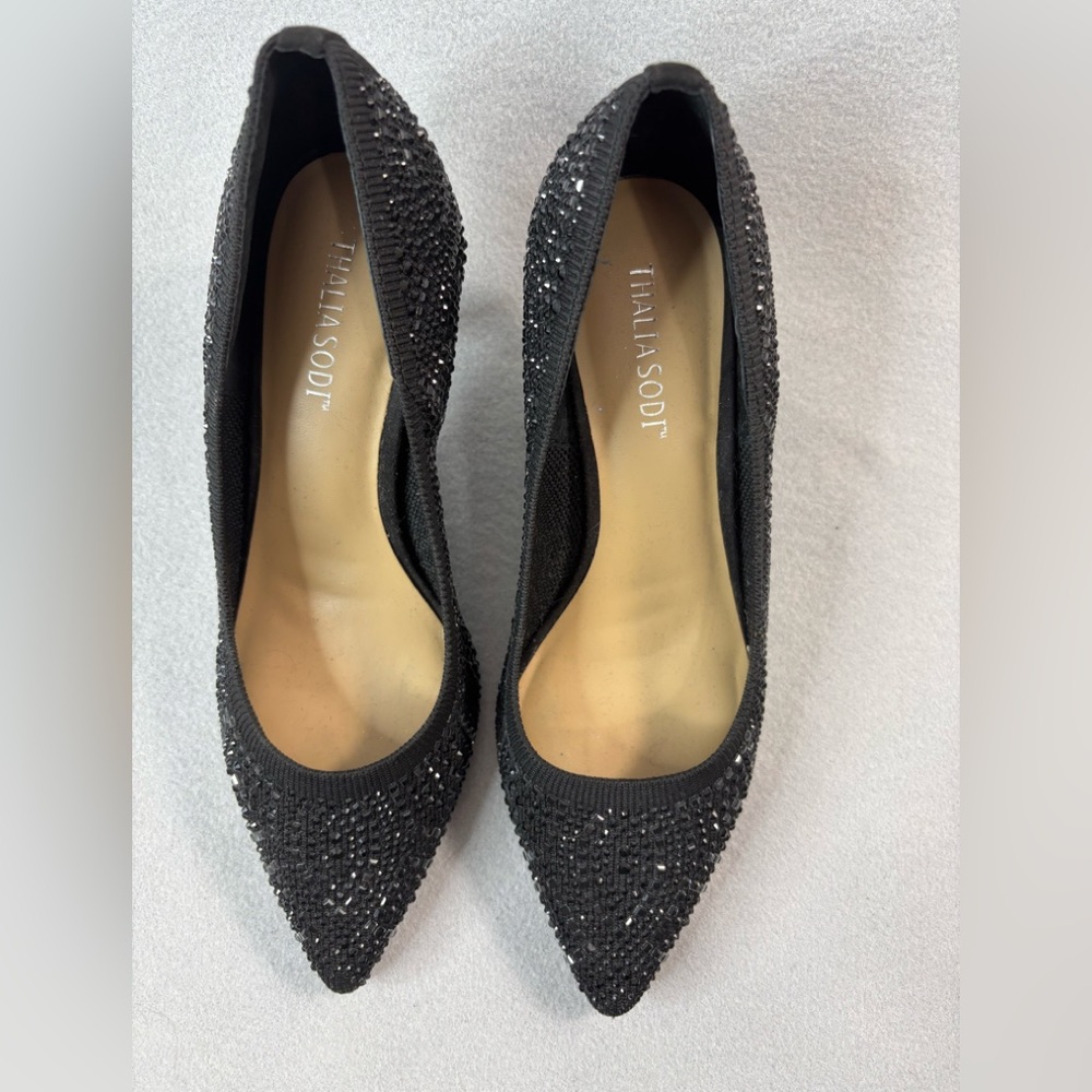 Thalia Sodi HEATHERE 7 Black Granite Glitter Evening Pumps Heels Shoes - Picture 3 of 9